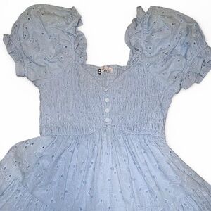 SO Blue Sweetheart Puff Sleeve Midi Dress